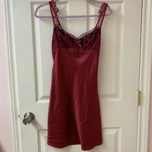 Red satin slip dress